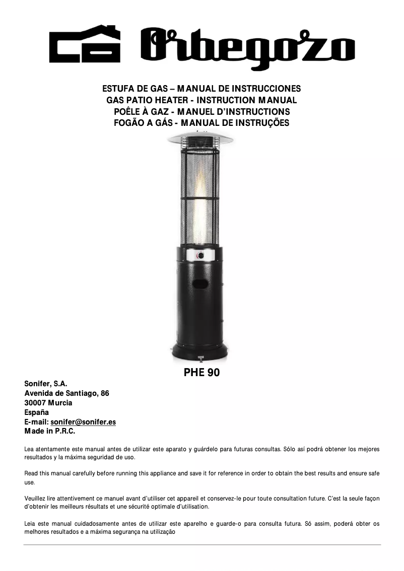 Page n°1 - Manuel utilisateur Orbegozo PHE 90