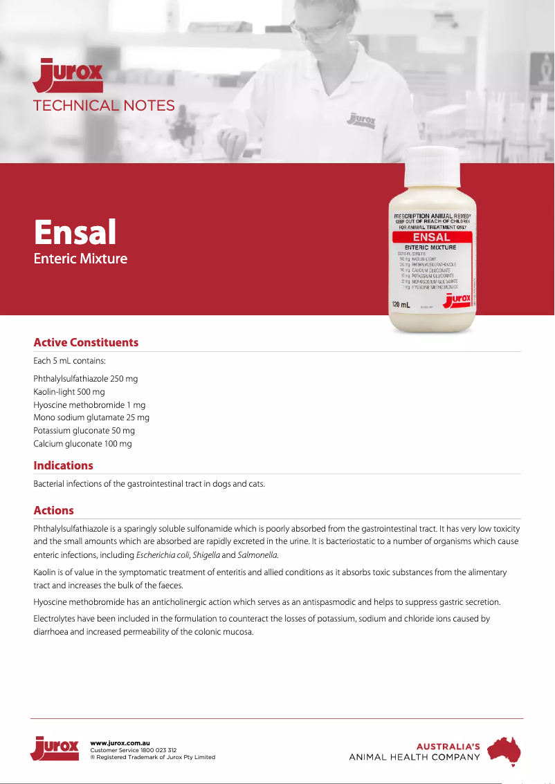 Page 1 de la notice Manuel utilisateur Jurox Ensal