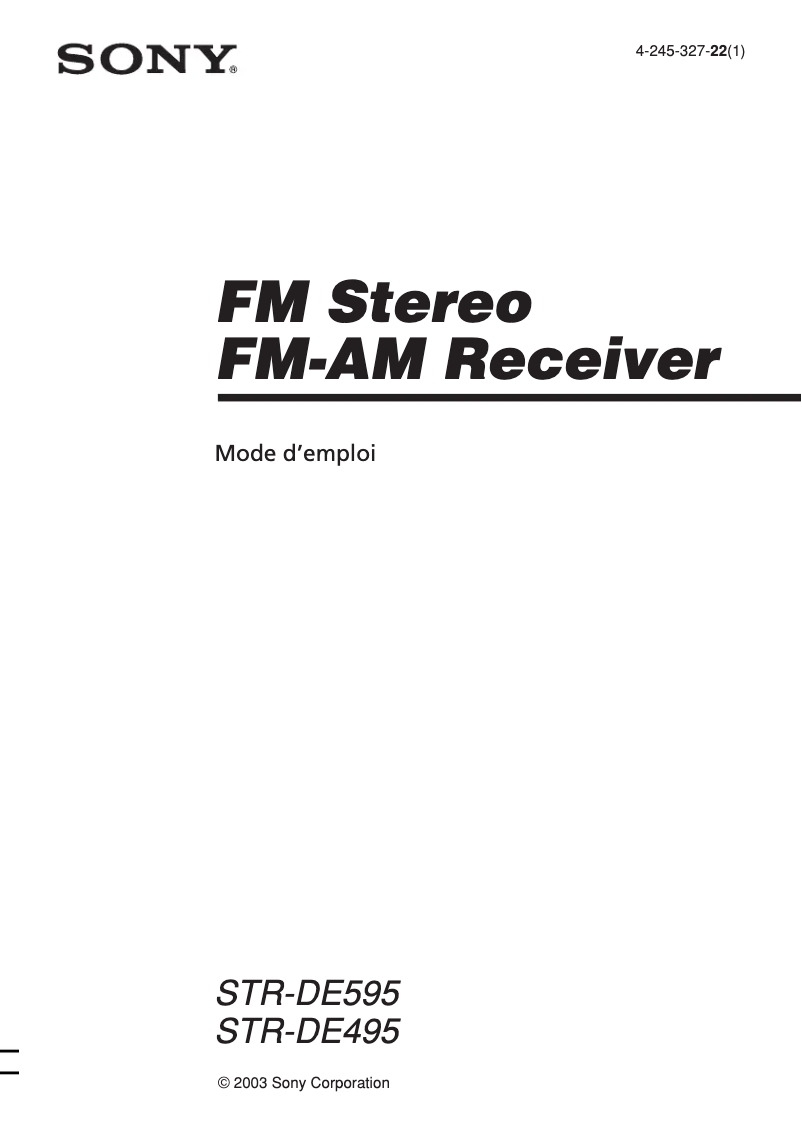 Page 1 de la notice Manuel utilisateur Sony STR-DE595