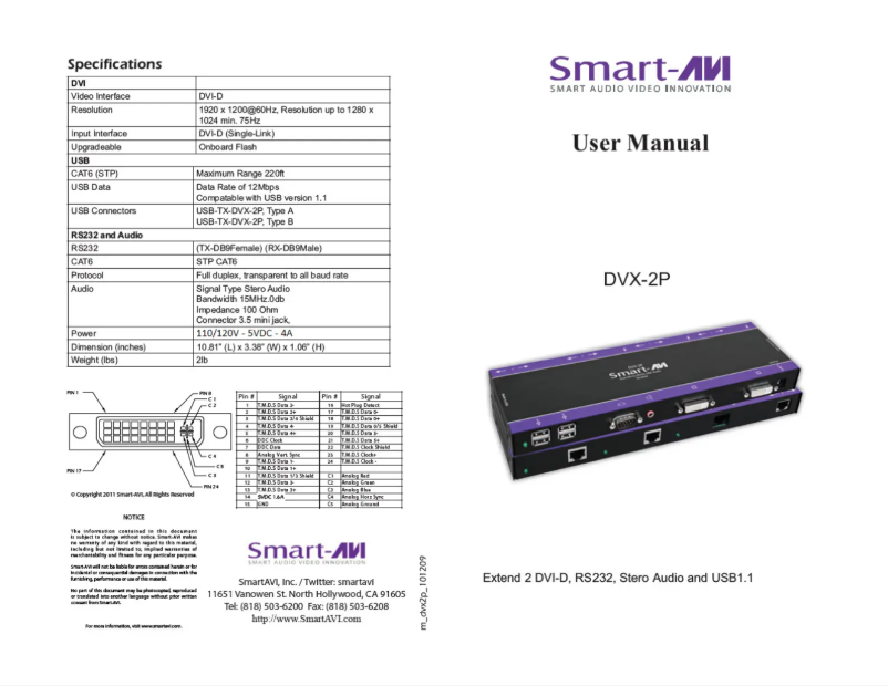 Page 1 de la notice Manuel utilisateur Smart-AVI DVX-2PS