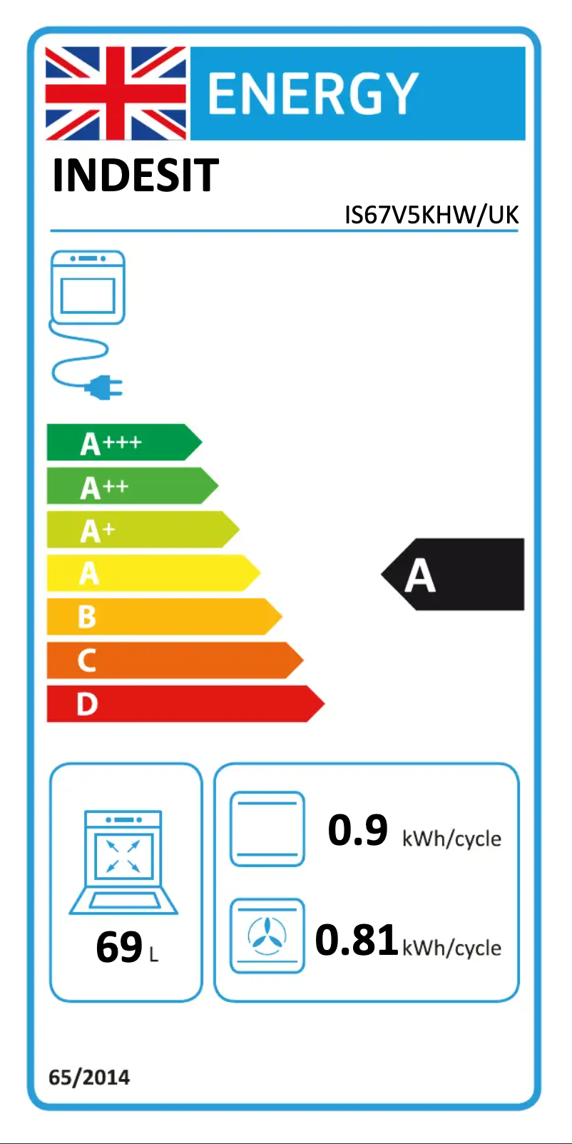 Page n°1 - Label énergétique Indesit IS67V5KHW/UK