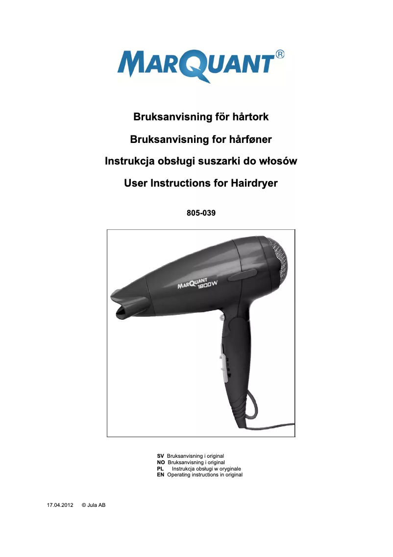 Page n°1 - Manuel utilisateur Marquant 805-039