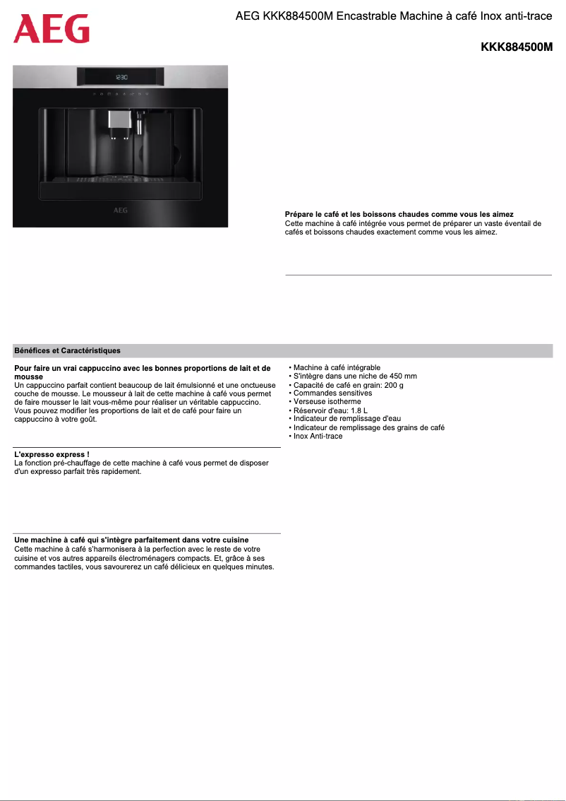 Página 1 del manual Ficha técnica AEG KKK884500M