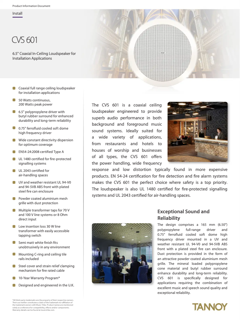 Page 1 de la notice Fiche technique Tannoy CVS 601