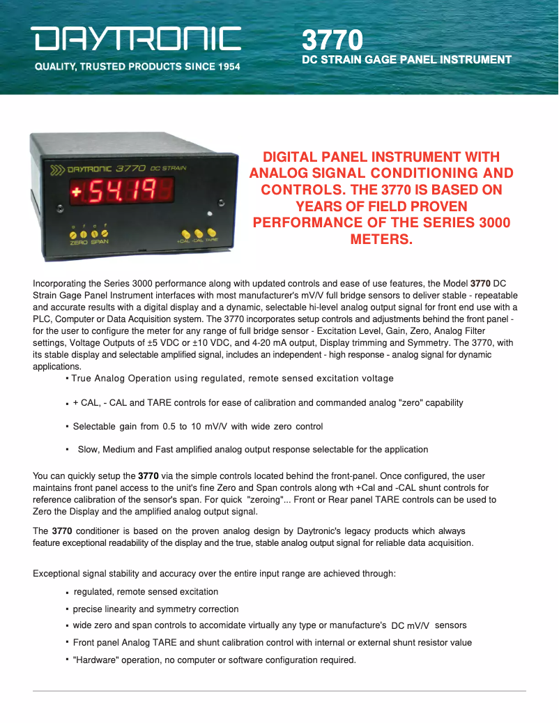 Página 1 del manual Ficha técnica Daytronic 3770DCP