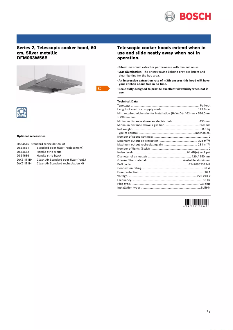 Página 1 del manual Ficha técnica Bosch DFM063W56B