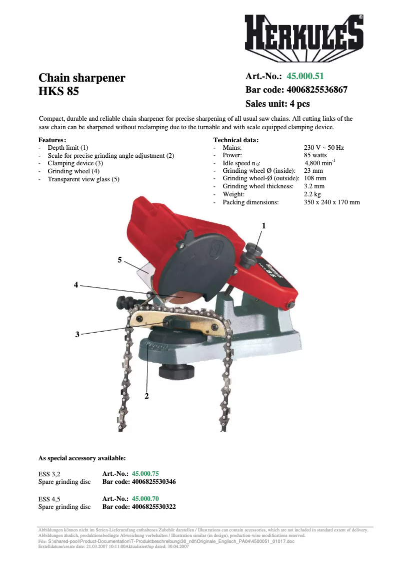 Image de la première page du manuel de l'appareil HKS 85