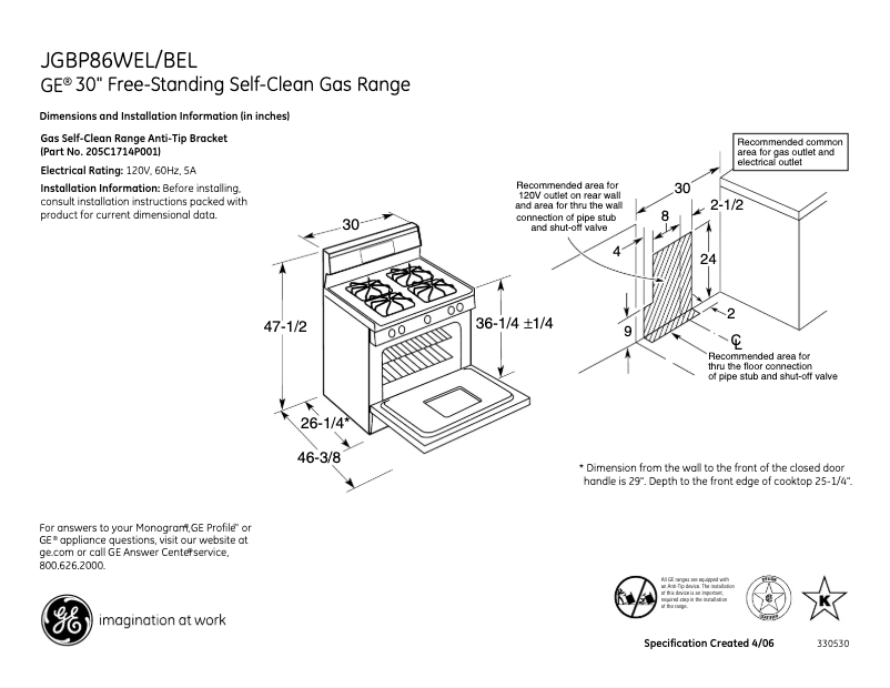 Page n°1 - Fiche technique GE JGBP86WELWW