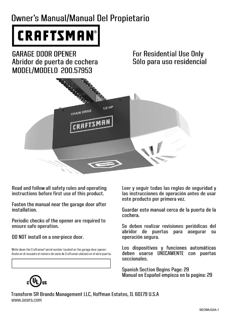 Page n°1 - Manuel utilisateur Craftsman 57953
