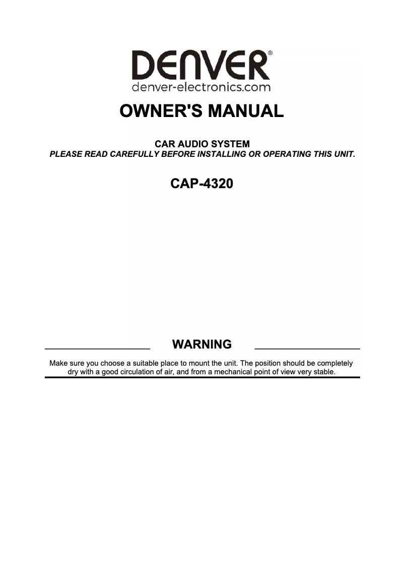 Page n°1 - Manuel utilisateur Denver CAP-4320