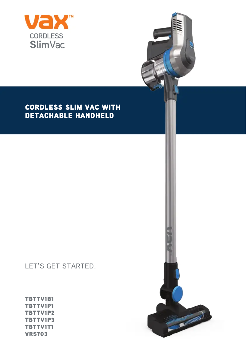 Page 1 de la notice Manuel utilisateur Vax Cordless SlimVac TBTTV1F1