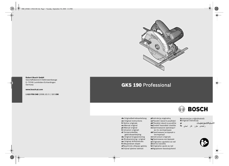 Page 1 de la notice Manuel utilisateur Bosch GKS 190 Professional