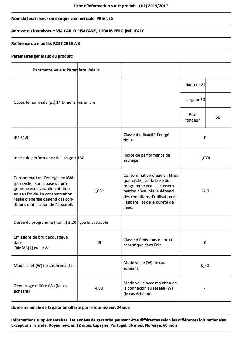 Image de la première page du manuel de l'appareil RCBE 2B19 A X