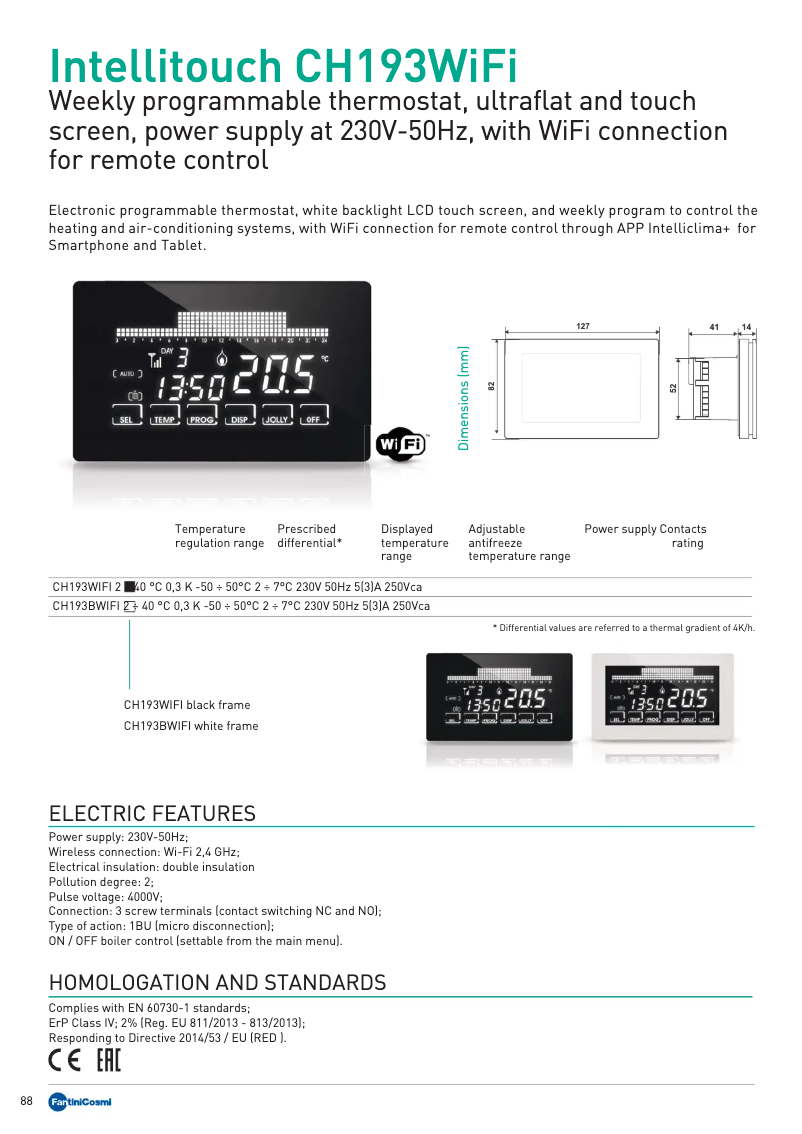 Page 1 de la notice Fiche technique Fantini Cosmi Intellitouch CH193WIFI