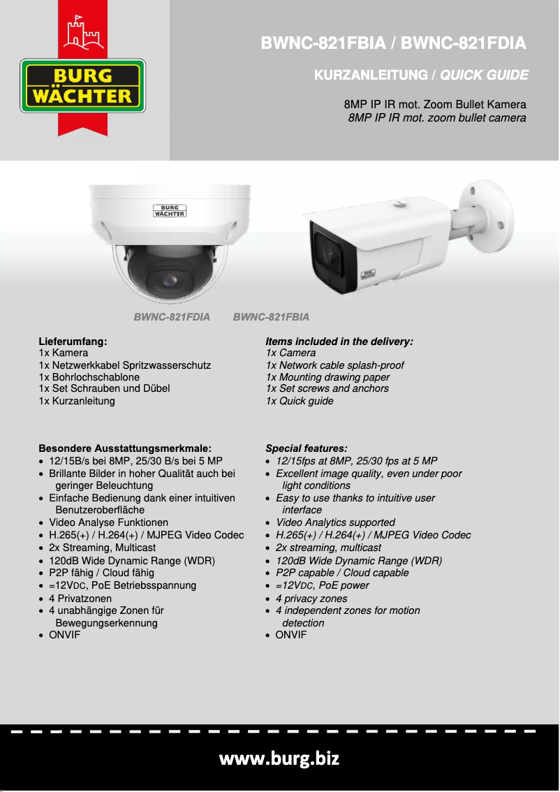Page 1 de la notice Manuel utilisateur Burg Wächter BWNC-821FBIA