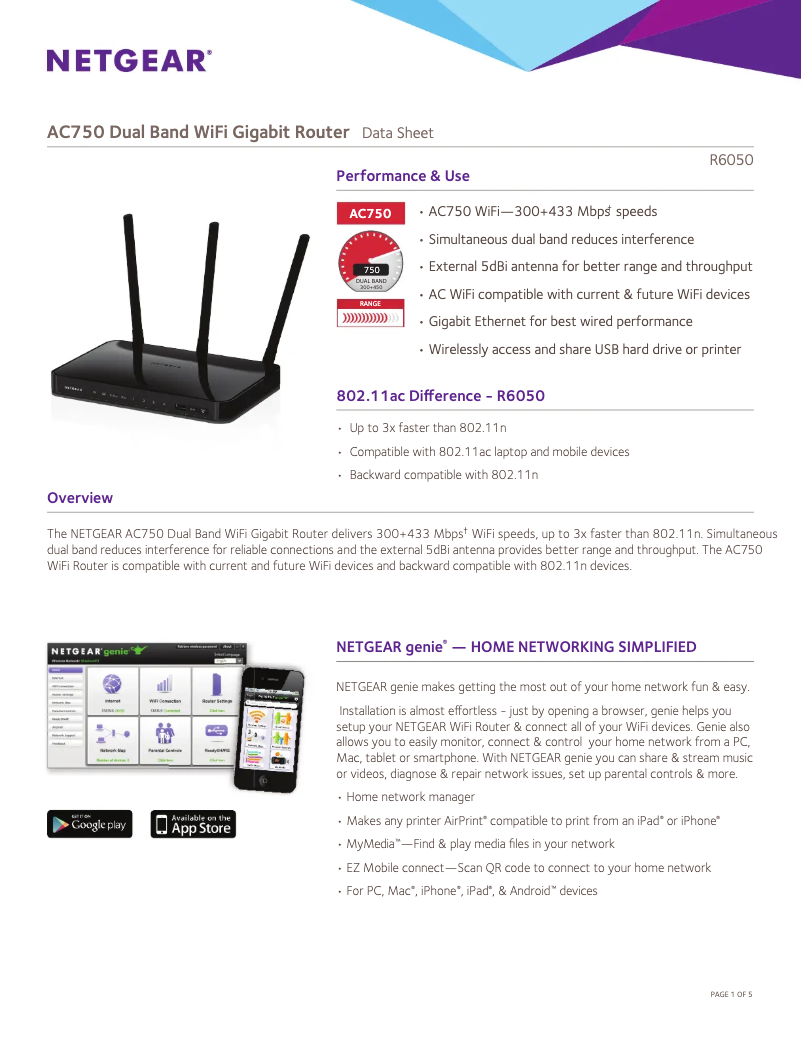 Page n°1 - Fiche technique Netgear R6050