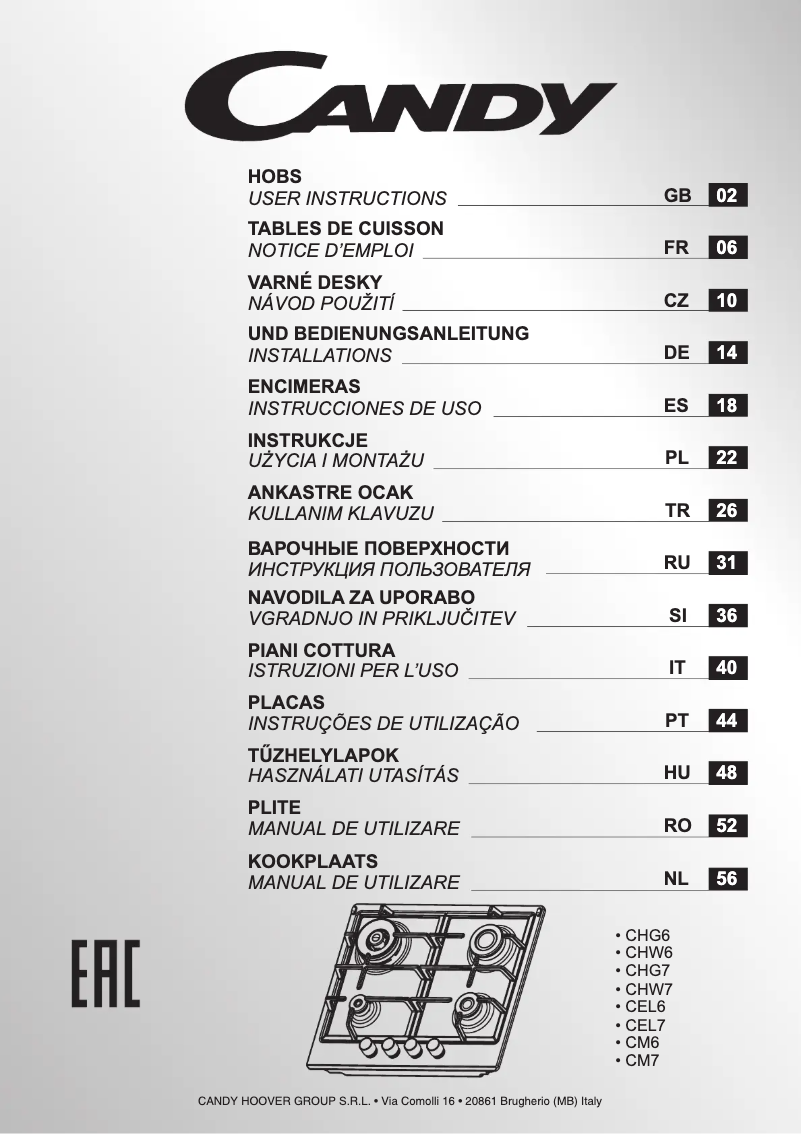 Page 1 de la notice Manuel utilisateur Candy CEL6PBRX