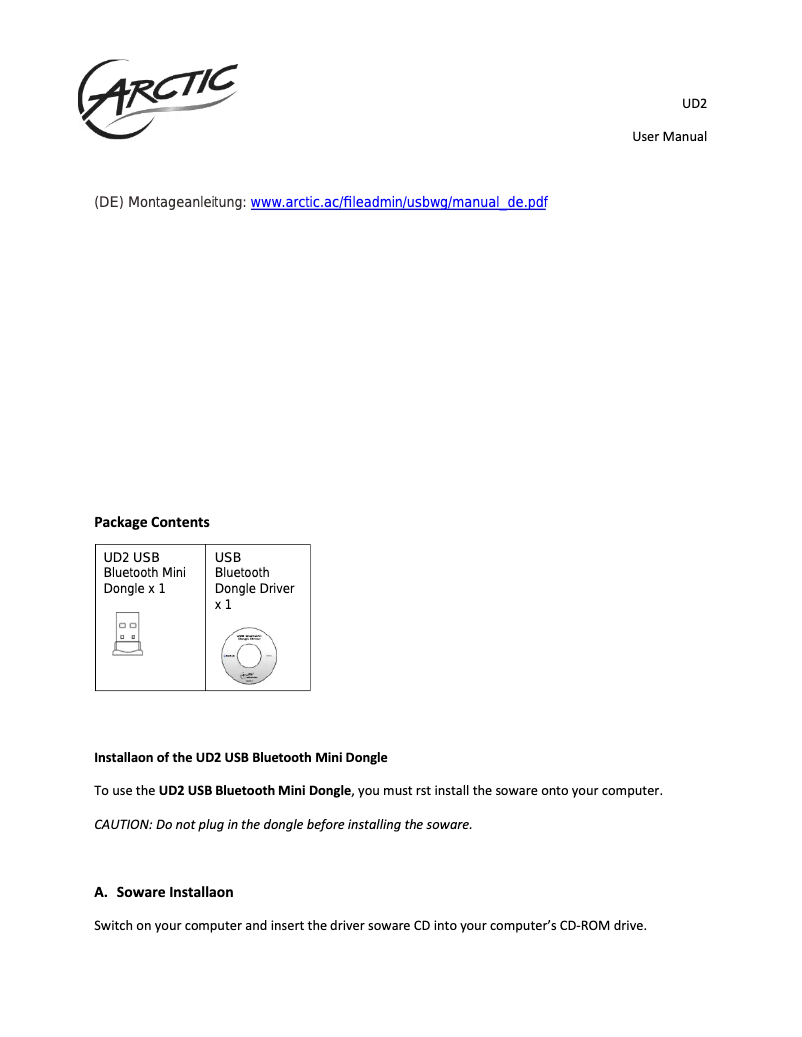 Page n°1 - Manuel utilisateur Arctic Cooling ORASO-BT001-CSA01