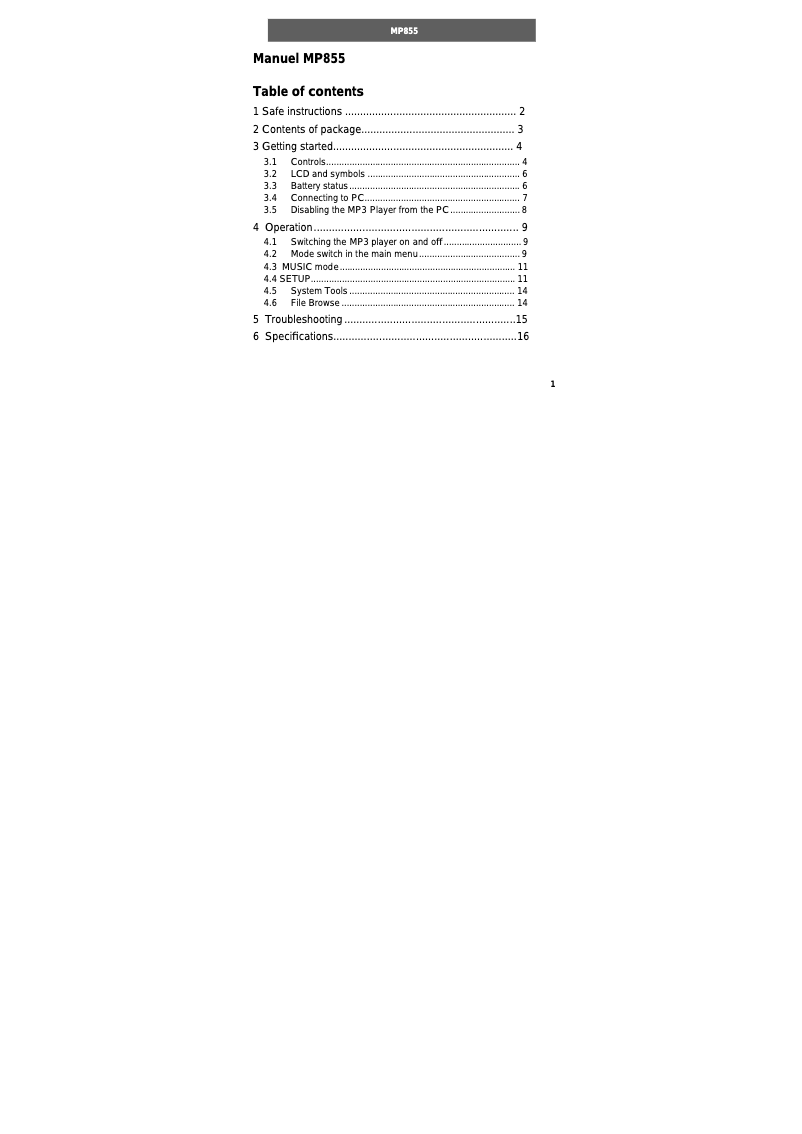 Imagen de la primera página del manual del dispositivo MP855