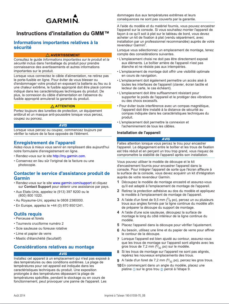 Page 1 de la notice Guide d'installation Garmin GMM 150