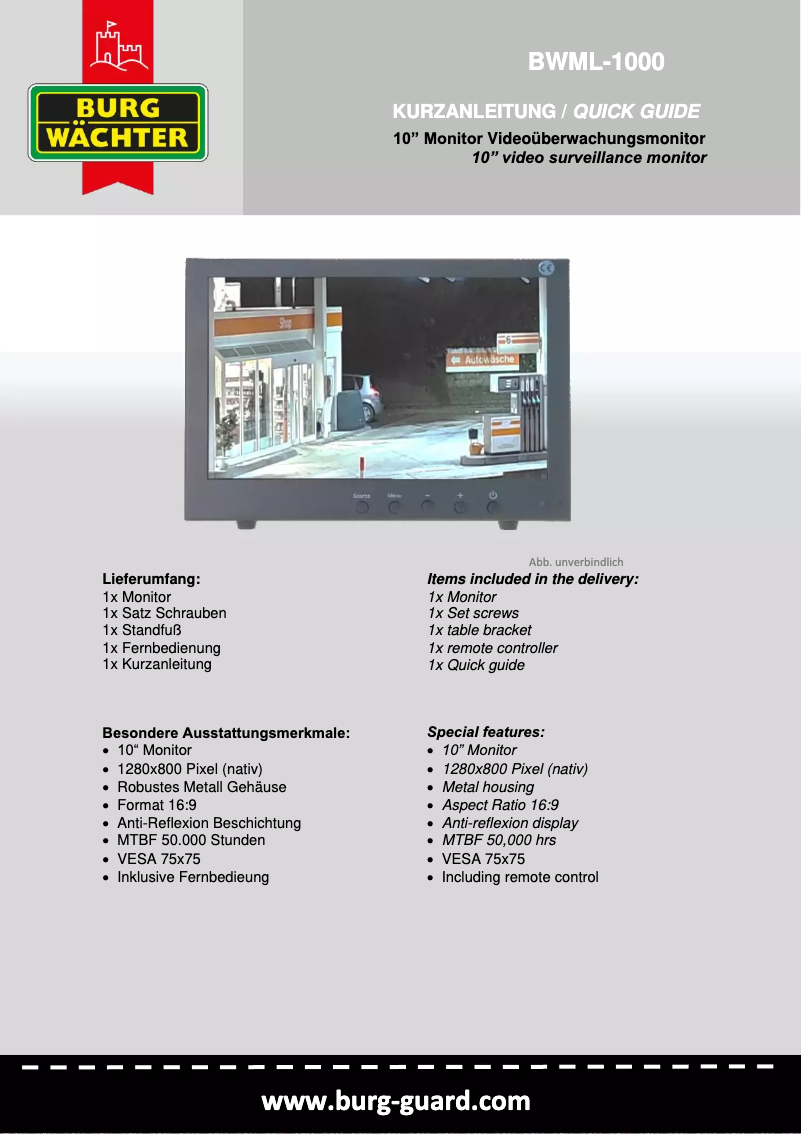 Page 1 de la notice Manuel utilisateur Burg Wächter BWML-1000