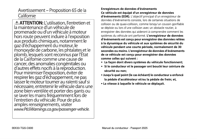 Página 1 del manual Manual de usuario Honda Passport (2025)