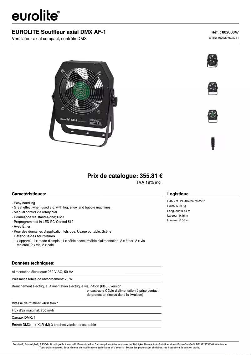 Page n°1 - Fiche technique Eurolite AF-1