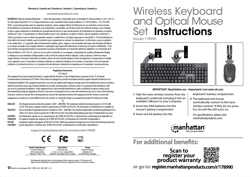 Page n°1 - Manuel utilisateur Manhattan Wireless Keyboard and Optical Mouse Set 178990