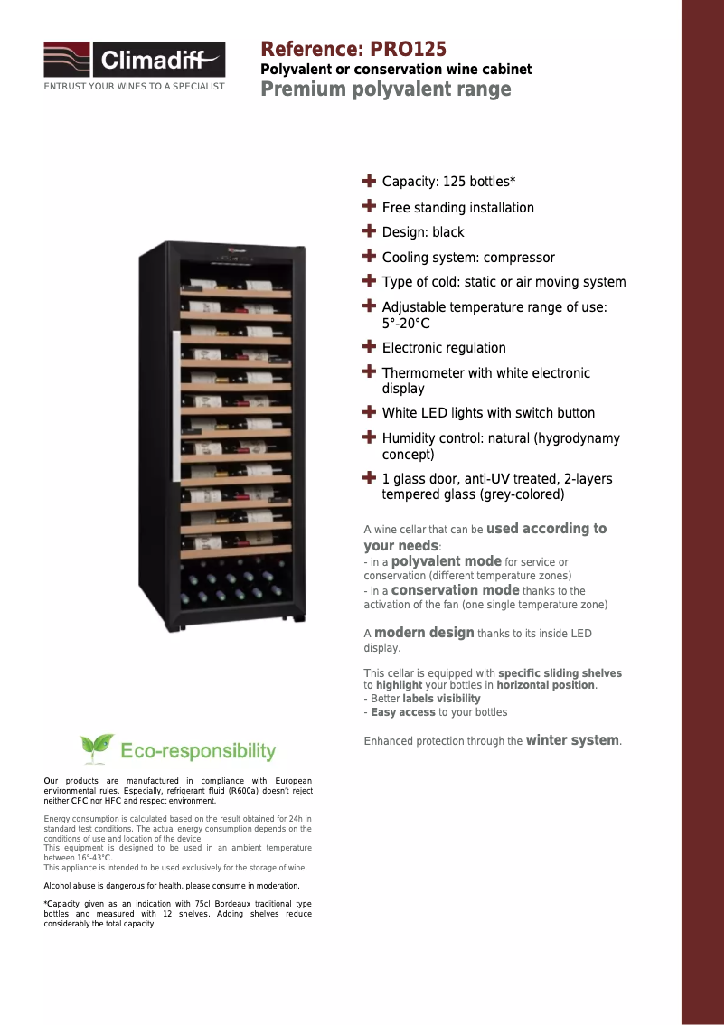 Page 1 de la notice Manuel utilisateur Climadiff PRO125