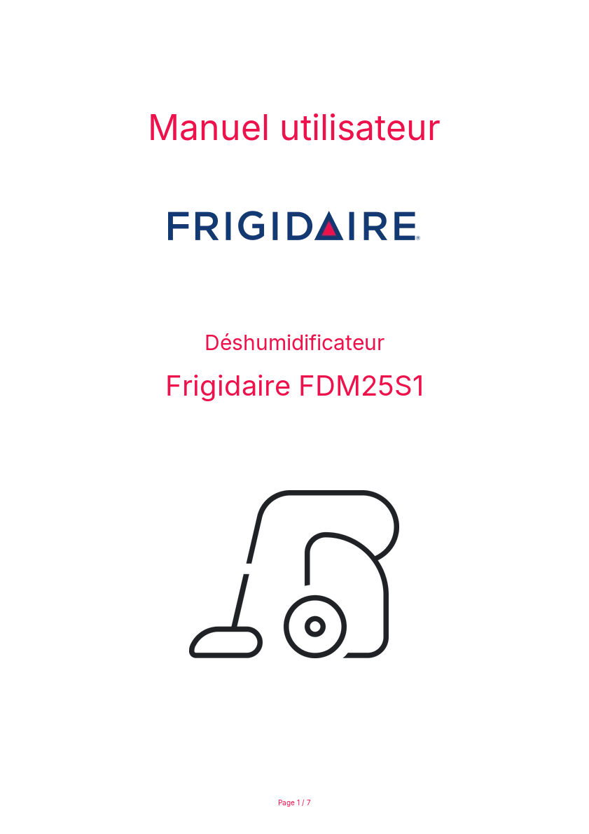 Page n°1 - Manuel utilisateur Frigidaire FDM25S1
