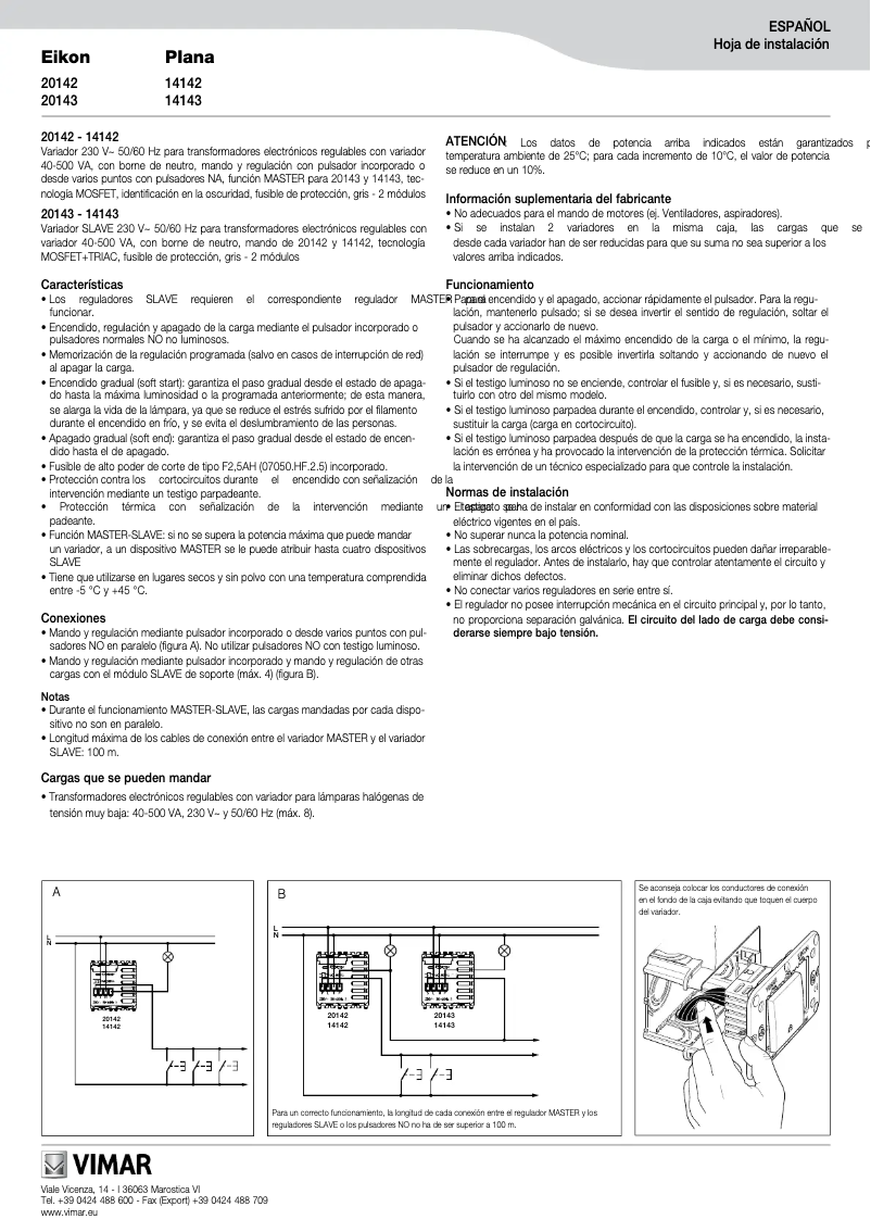 Page 1 de la notice Manuel utilisateur Vimar 20143