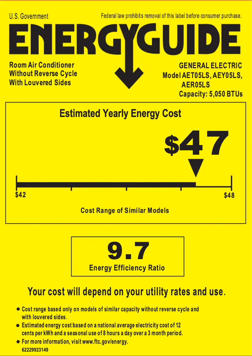 Page n°1 - Label énergétique GE AEY05LS