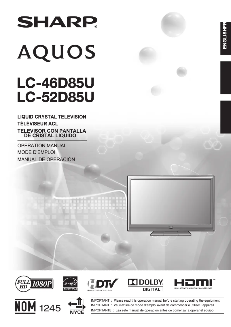 Image de la première page du manuel de l'appareil AQUOS LC-52D85U