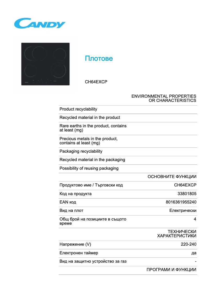 Image de la première page du manuel de l'appareil CH64EXCP