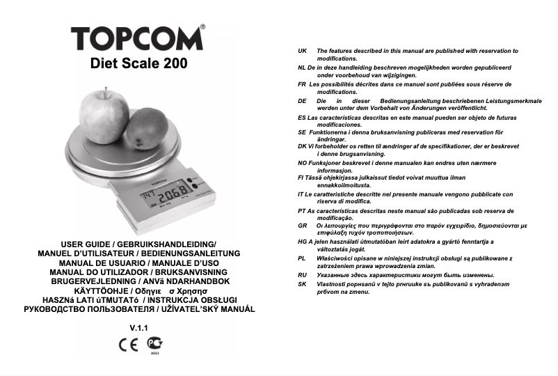 Página 1 del manual Manual de usuario Topcom Diet scale 200