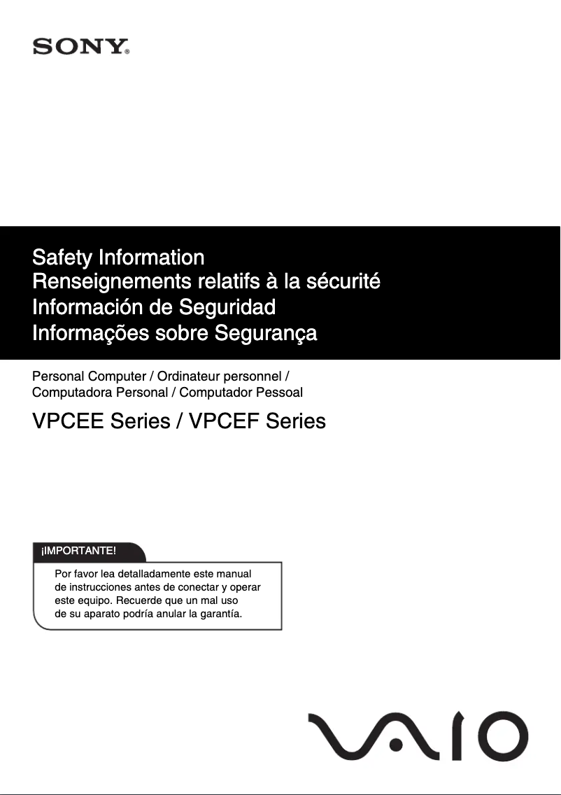 Page n°1 - Instructions de sécurité Sony Vaio VPCEE45FX