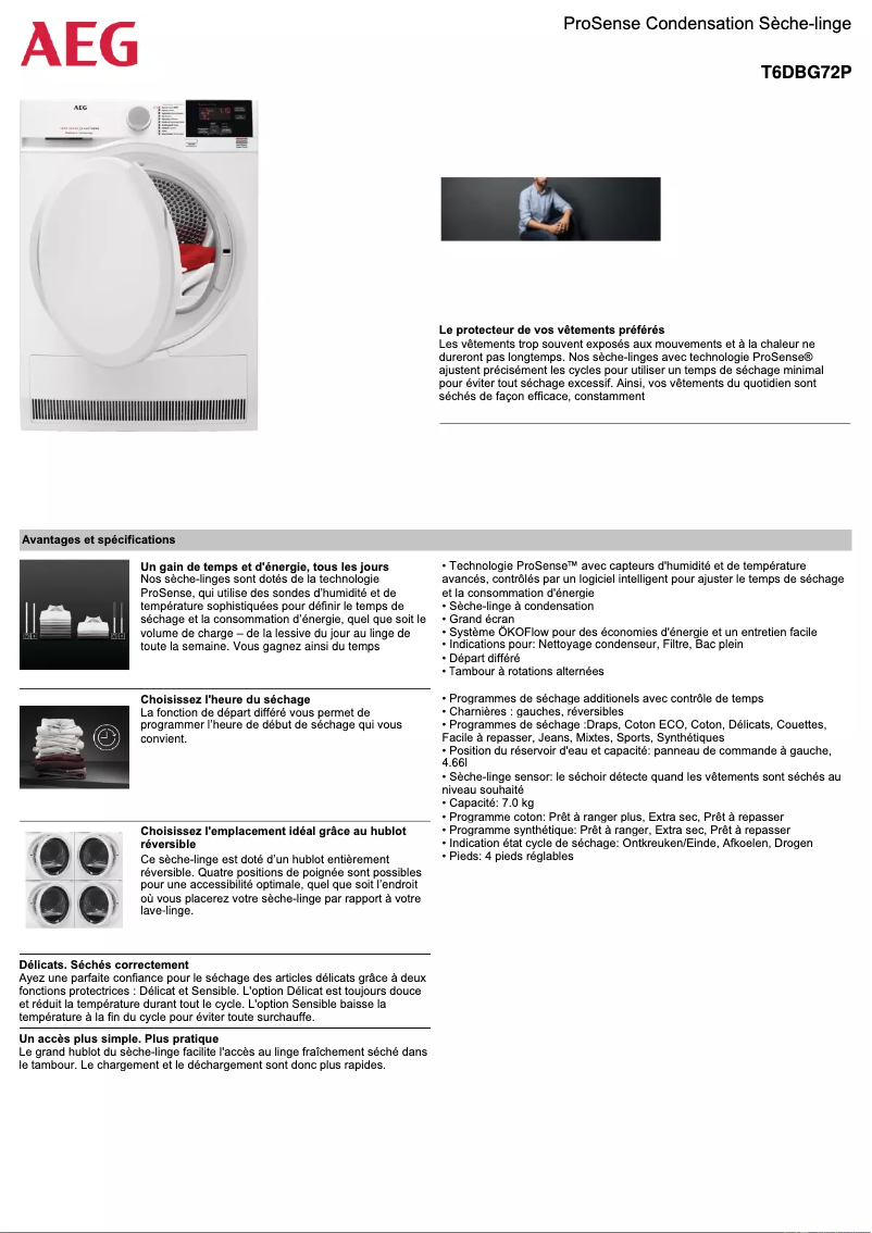 Página 1 del manual Ficha técnica AEG T6DBG72P