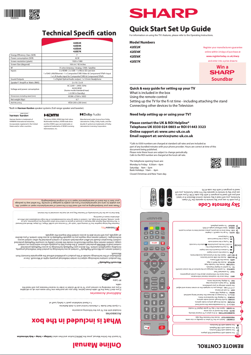 Page 1 de la notice Guide de démarrage rapide Sharp 42EE7K