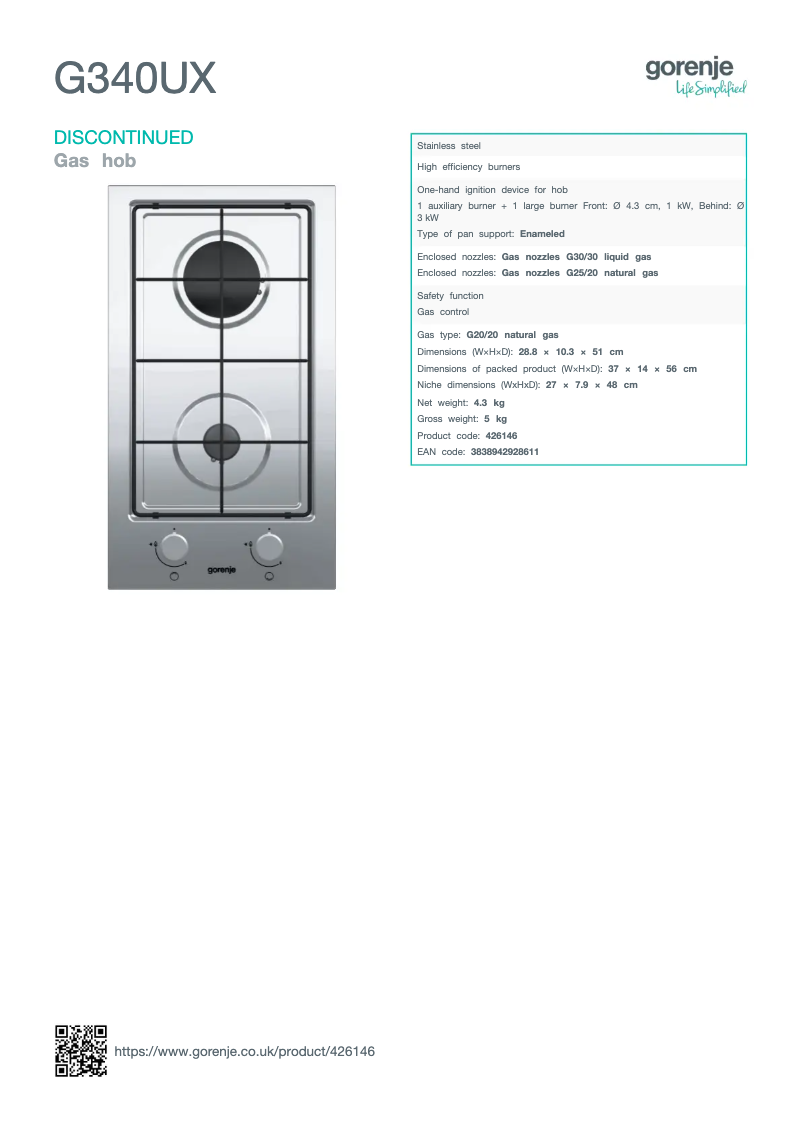 Page n°1 - Fiche technique Gorenje G340UX