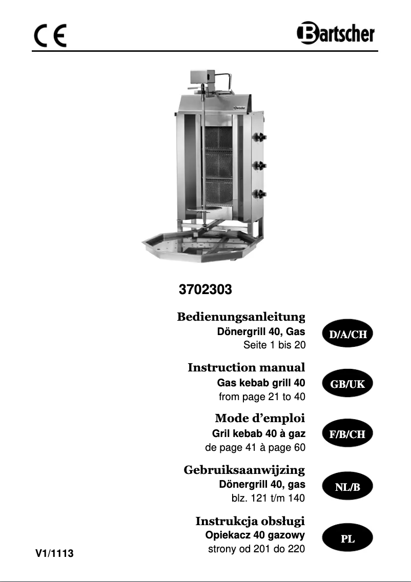 Page n°1 - Manuel utilisateur Bartscher Gril kebab 3702303
