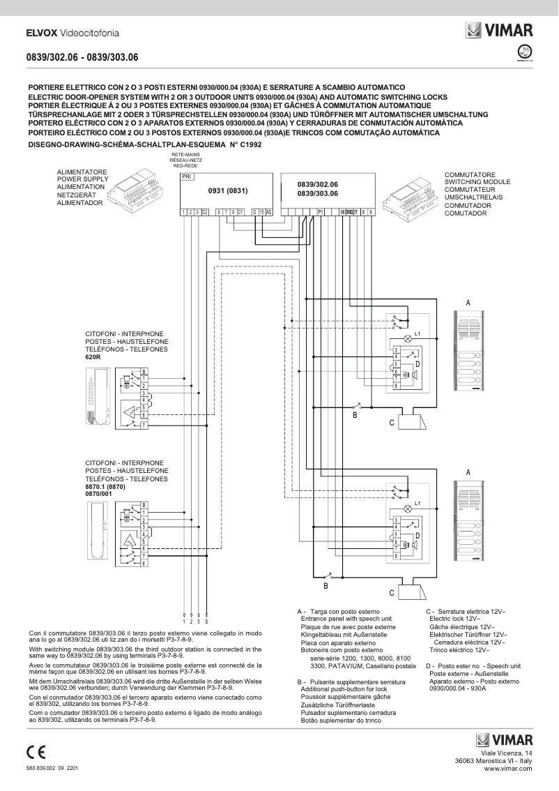 Page n°1 - Manuel utilisateur Vimar ELVOX 0839/303.06