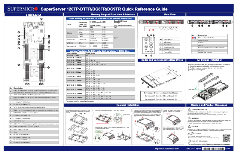 Page 1 de la notice Guide de démarrage rapide Supermicro SuperServer SYS-120TP-DC9TR
