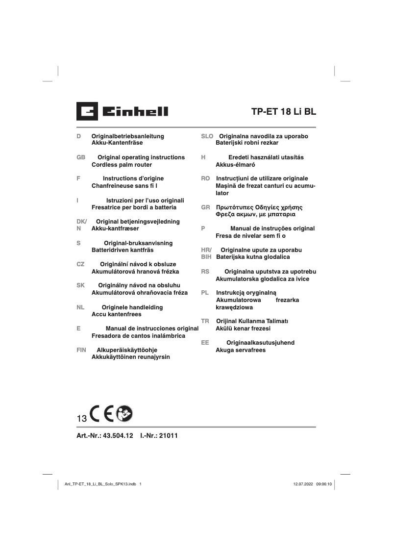 Image de la première page du manuel de l'appareil TP-ET 18 Li BL