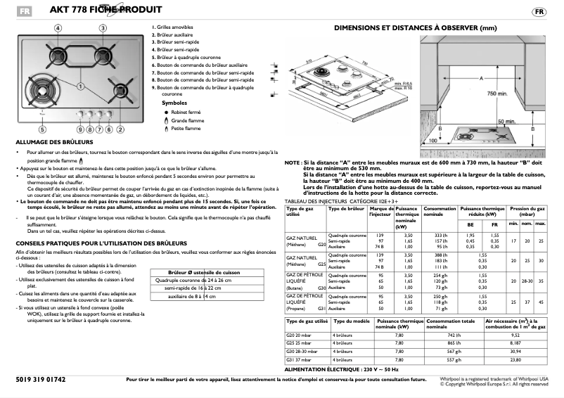 Page 1 de la notice Manuel utilisateur Whirlpool AKT778IXL