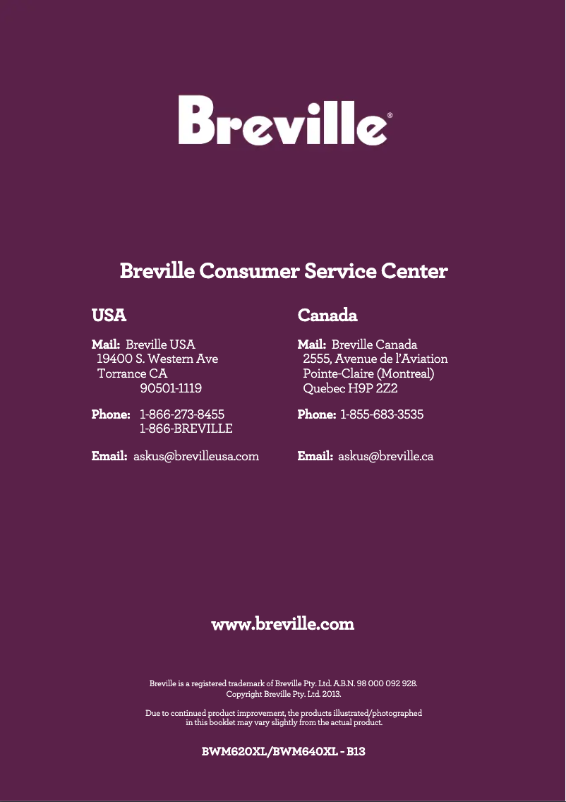 Page n°1 - Manuel utilisateur Breville the Smart Waffle BWM620
