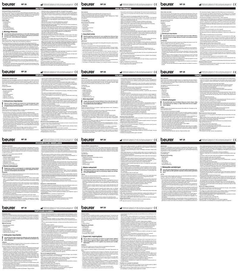 Page 1 de la notice Manuel utilisateur Beurer MP 28