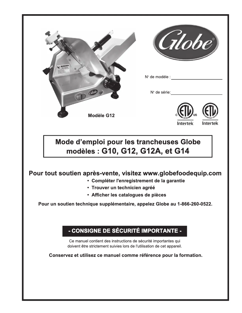 Page 1 de la notice Manuel utilisateur Globe G10