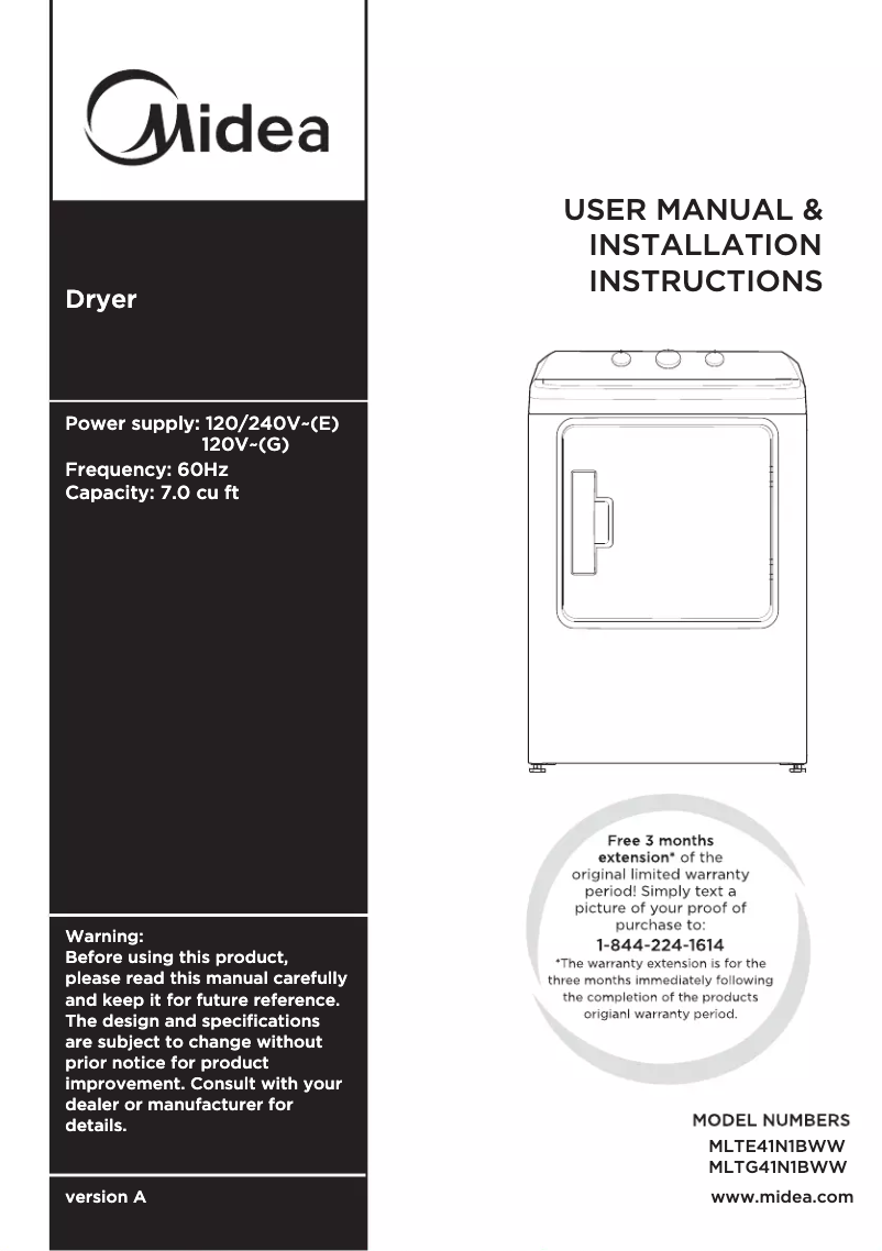 Page 1 de la notice Manuel utilisateur Midea MLTE41N1BWW