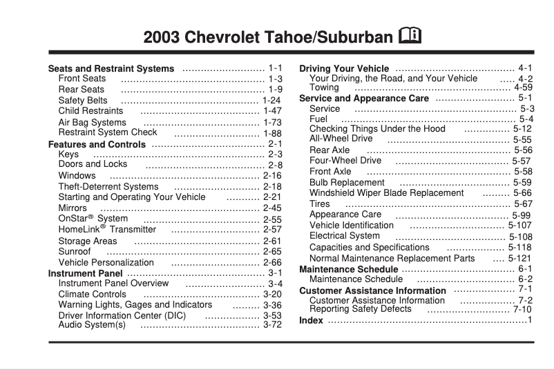 Page 1 de la notice Manuel utilisateur Chevrolet Suburban (2003)