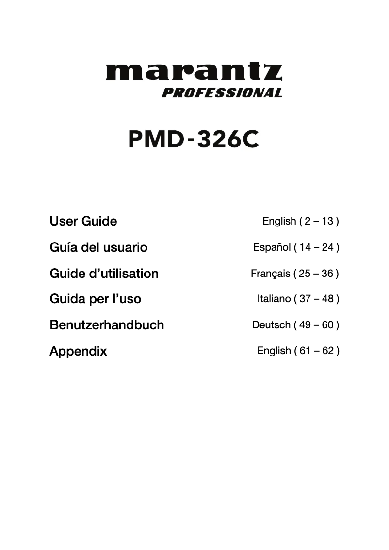 Page n°1 - Manuel utilisateur Marantz PMD-326C